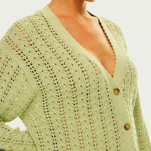 Lime Green Knit Cardigan Sweater